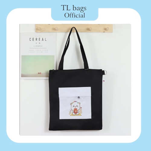 Túi tote, túi vải bố TL, in hình đáng yêu, hàng 2 dây, giá học sinh