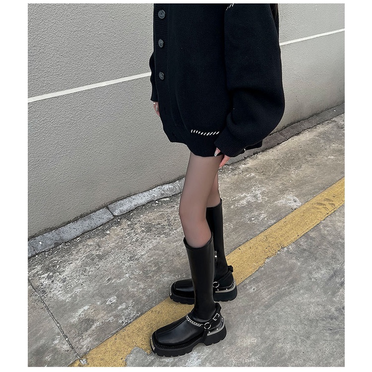 Giày Bốt Da Mềm Đế Dày Bằng Kim Loại Mỏng Đi Xe Máy Dành Cho Nữ