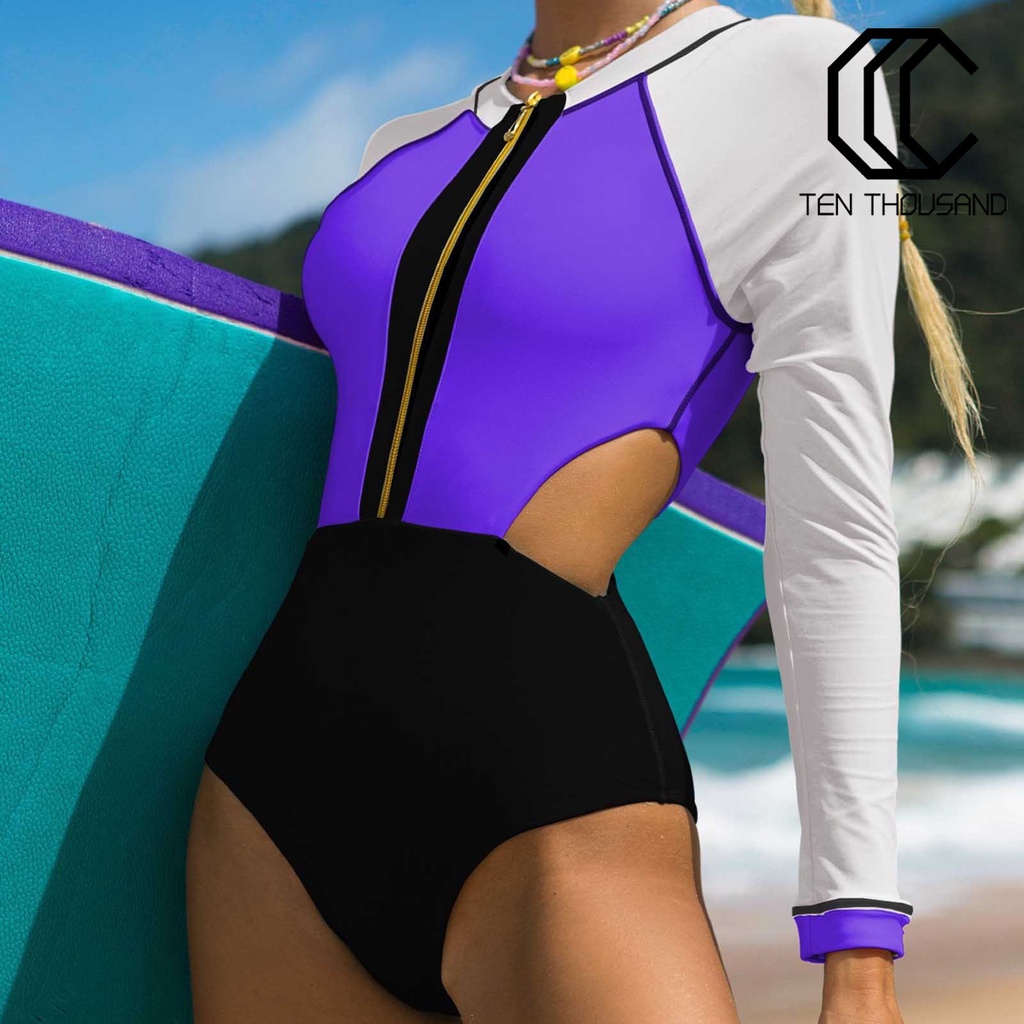 ❦Bộ Đồ Tắm Một Mảnh Tay Dài Có Khóa Kéo Màu Sắc Dành Cho Nữ