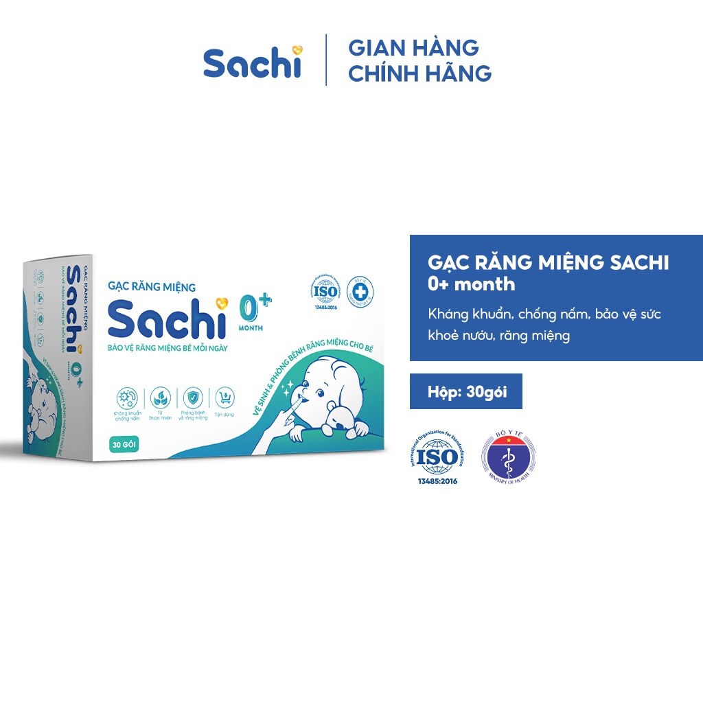 Gạc Răng Miệng Cho Bé Mọc Răng SACHI Hộp 30 Gói An Toàn Tiện Lợi, Vệ Sinh Hàng Ngày Ngăn Ngừa Sâu Răng