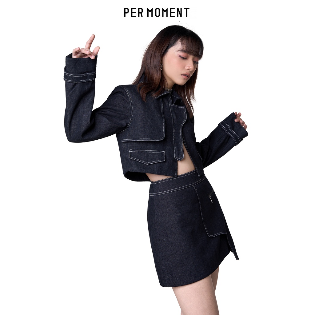Set jean nữ PER MOMENT - Áo croptop bò cao cấp kèm chân váy