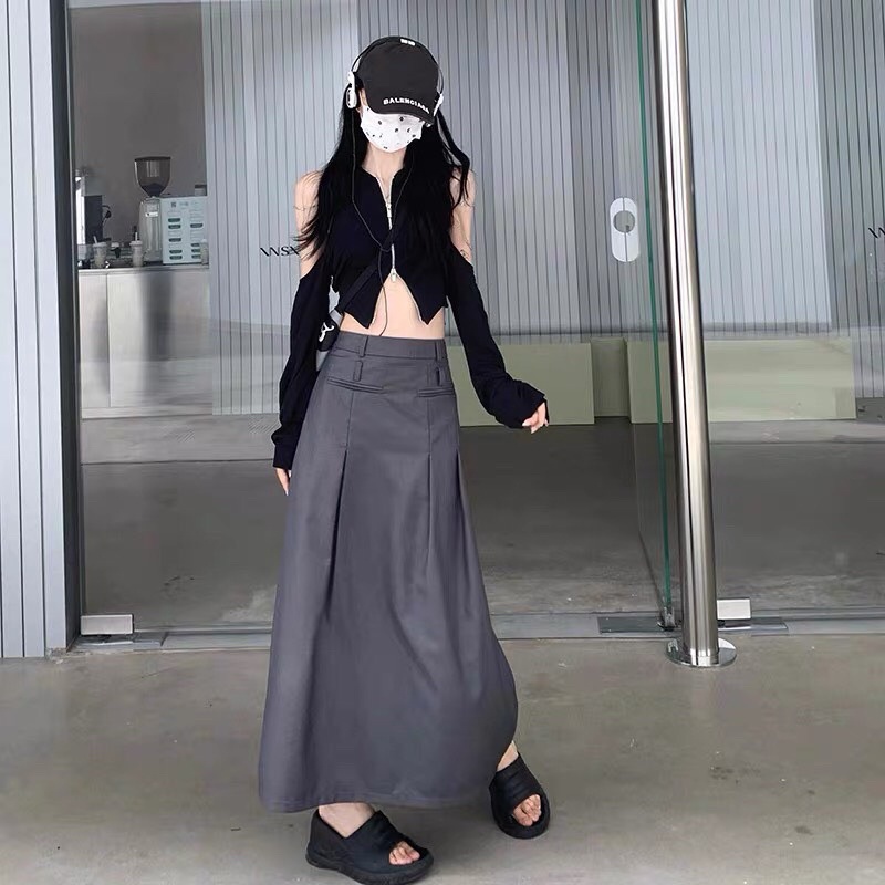 CHÂN VÁY XÁM DÀI 2 LƯNG V17 | Sugarblingbling
