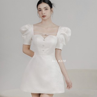 LAGOM - Đầm thiết kế nữ tay bồng form chữ A kết đá cao cấp (LUCASTA DRESS)