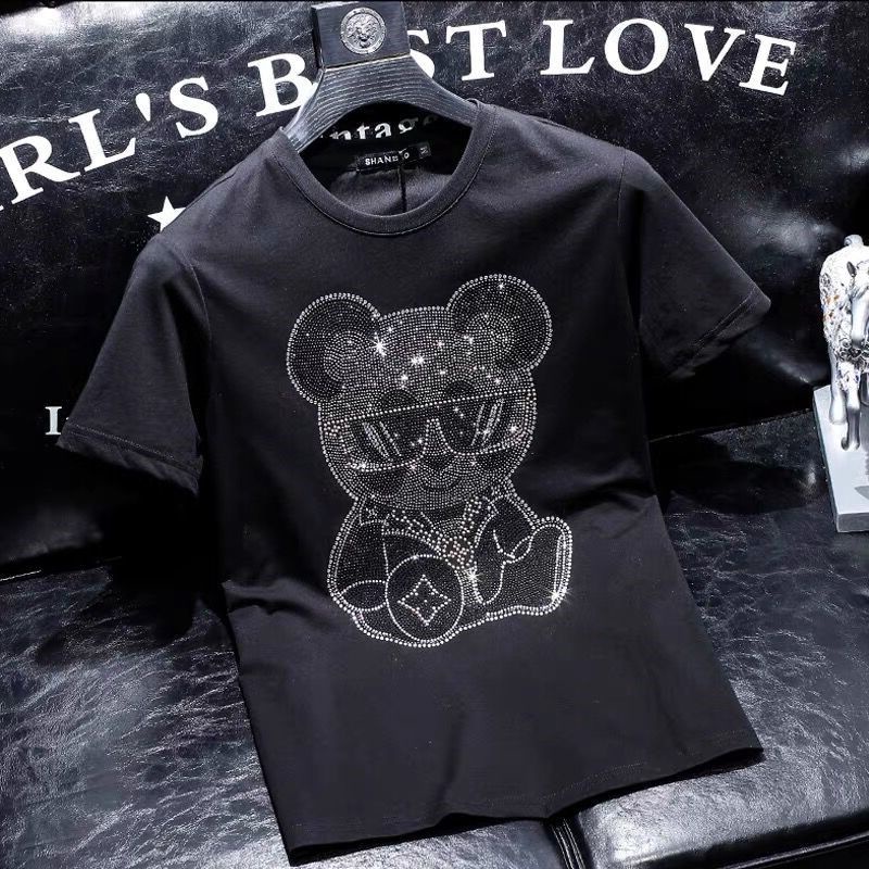 Áo Thun Tay Ngắn Dáng Ôm Đính Kim Cương Giả Cao Cấp Thời Trang Châu Âu Sành Điệu Cho Nam