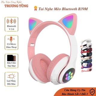 Tai nghe mèo bluetooth có cổng 3.5mm kết nối laptop máy để bàn led nháy đổi màu