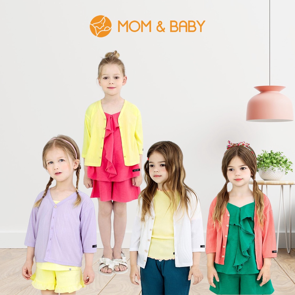 Áo khoác cardigan thun bé gái màu vàng, tím, hồng, trắng Emecu02 MOM & BABY