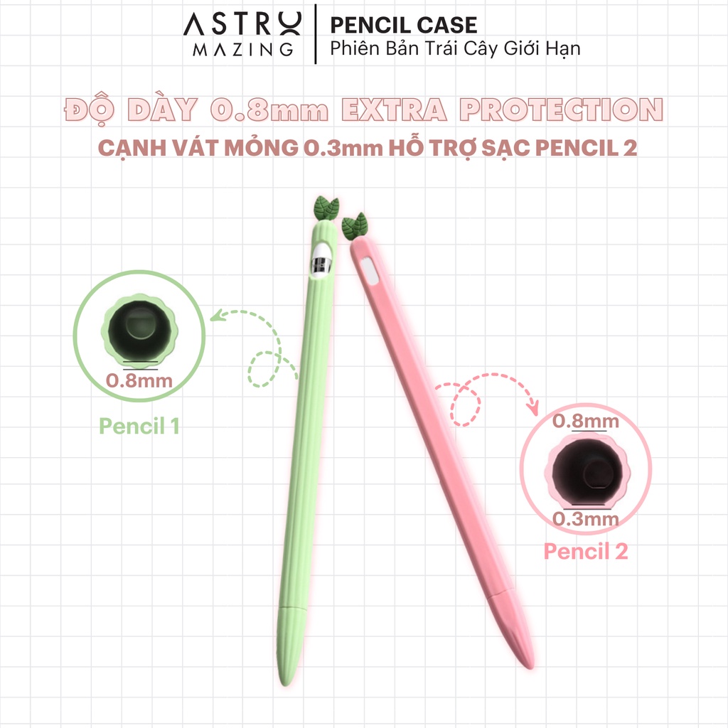 Ốp trái cây AstroMazing bảo vệ cho Apple Pencil 1 và 2 , vỏ silicon, cover pencil silicone trái cây cà rốt dâu