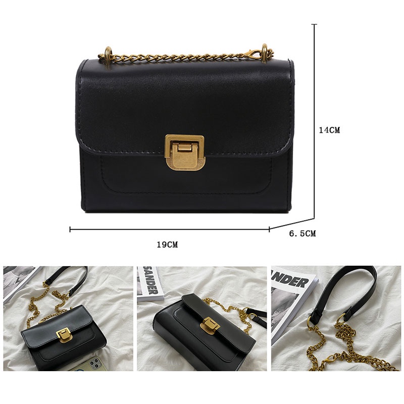 Mischa Túi Xách Da PU Đeo Vai Màu Trơn Phối Dây Xích Thời Trang Cao Cấp