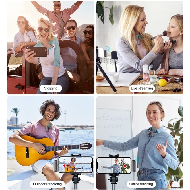 Mic thu âm không dây Micro không dây với hộp sạc mini mic livestream  2.4GHz micro không dây cài áo micro thu âm