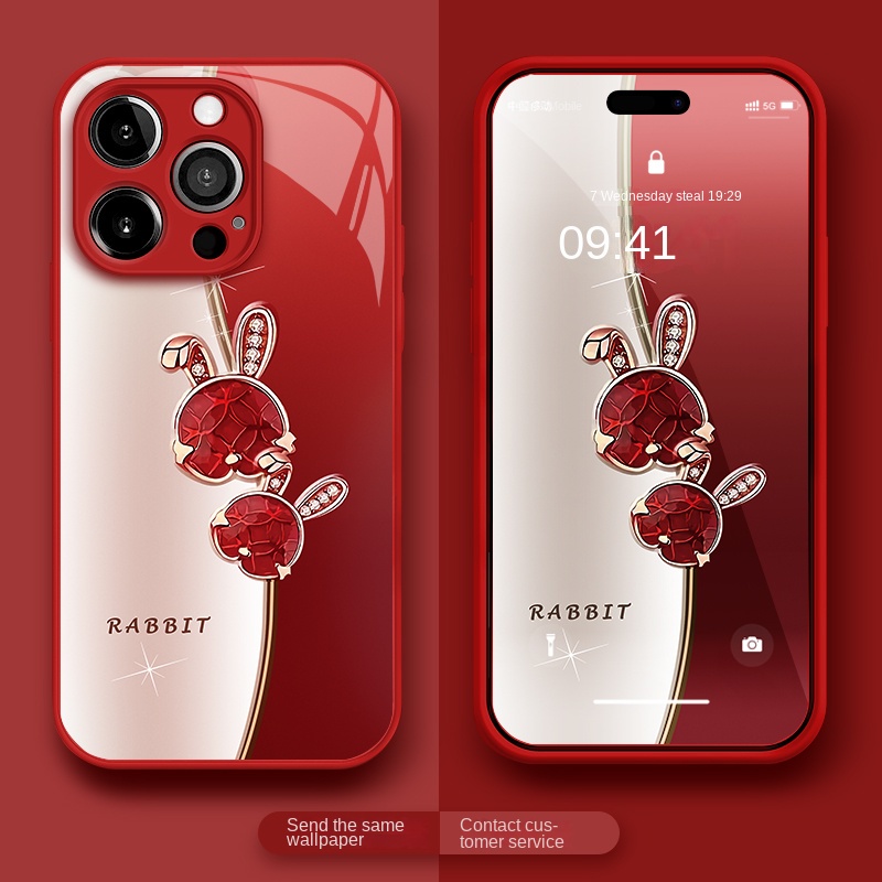 Ốp Điện Thoại Mặt Kính Viền Dẻo Họa Tiết Chú Thỏ Sang Trọng Cho IPHONE 11 12 13 PRO MAX IPHONE 7 8 7 PLUS 8 PLUS X XR XS MAX