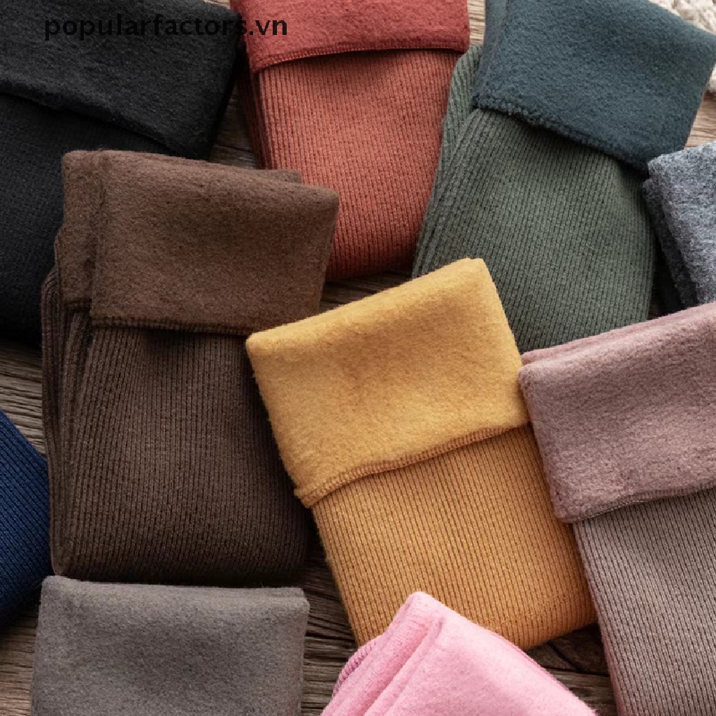 1 Đôi Tất Nhung Dày Giữ Ấm Mùa Đông Kẻ Sọc Màu Trơn Cho Nữ