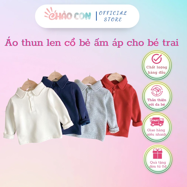 Áo thun len lót lông polo dài tay phong cách Hàn Quốc cho bé trai 8 - 26kg
