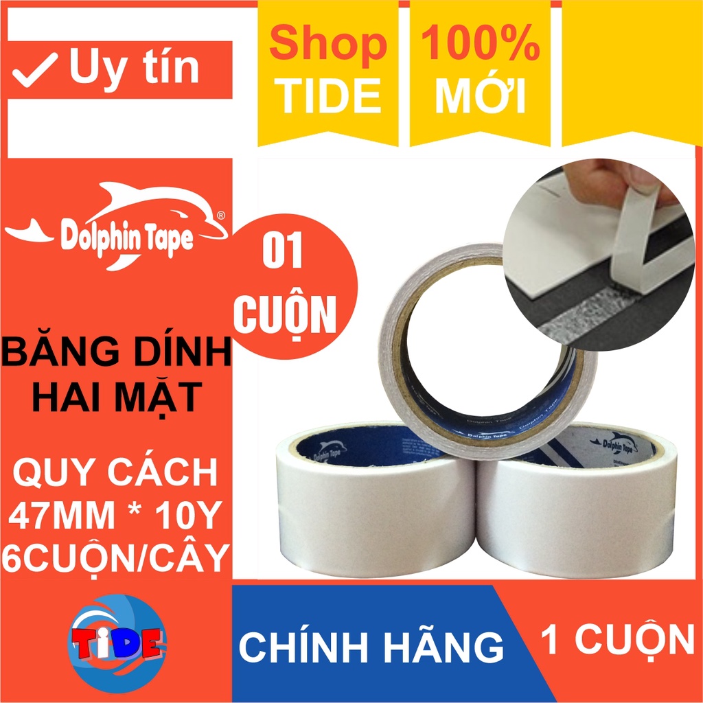 (1 cuộn) Băng dính 2 mặt bản rộng 47mm – Dùng trong công tác VPP, dán hồ sơ, bao thư, bưu thiếp, hộp quà tặng…