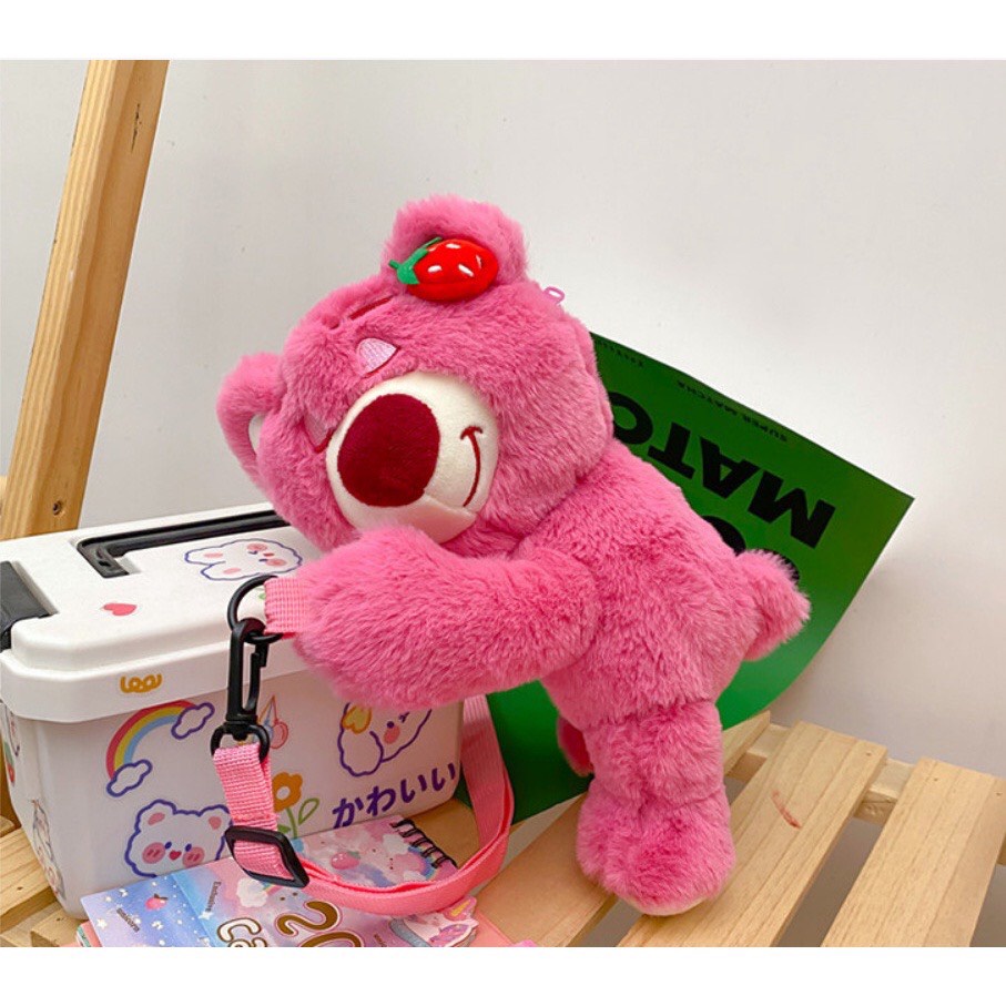 Túi gấu dâu lotso cute, balo gấu hồng dễ thương hottrend 2023