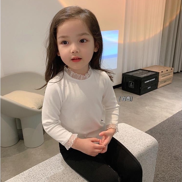 Váy Bé Gái Áo Sơ Mi Tay Dài Dệt Kim Phối Ren Phong Cách Hàn Quốc Thời Trang Xinh Xắn Cho Bé Gái Quần Áo Trẻ Em