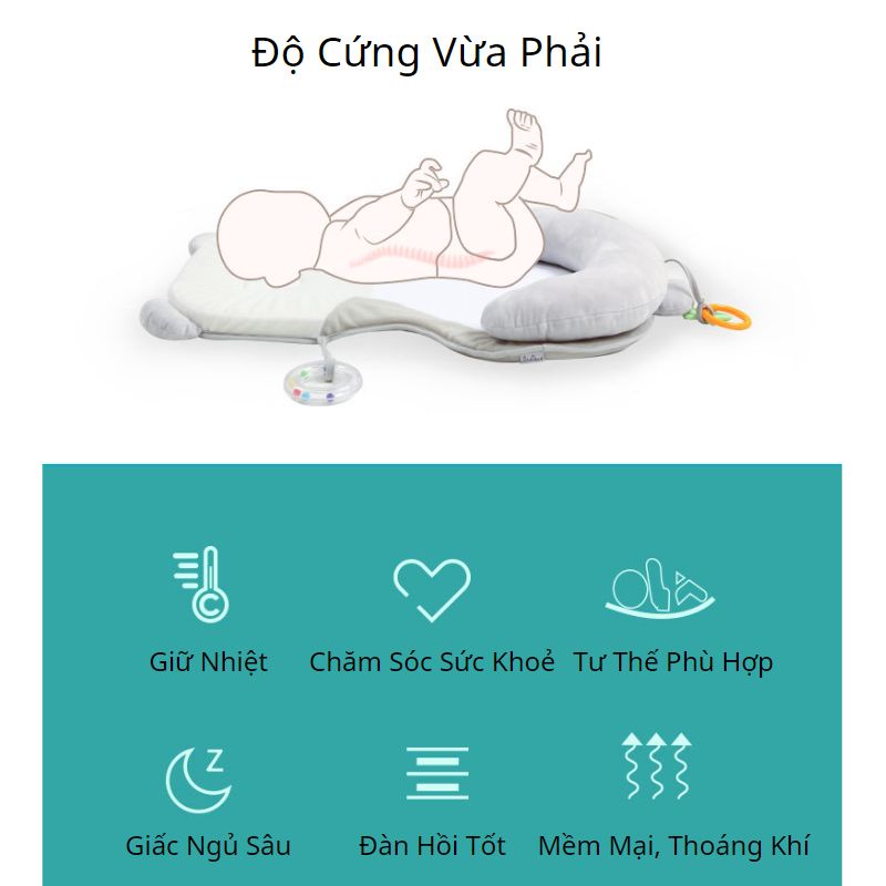 Đệm Ngủ Đúng Tư Thế Cho Bé Little Baby Gối Chống Trào Ngược Chống Méo Đầu Chất Liệu An Toàn Mềm Mịn Thoáng Khí
