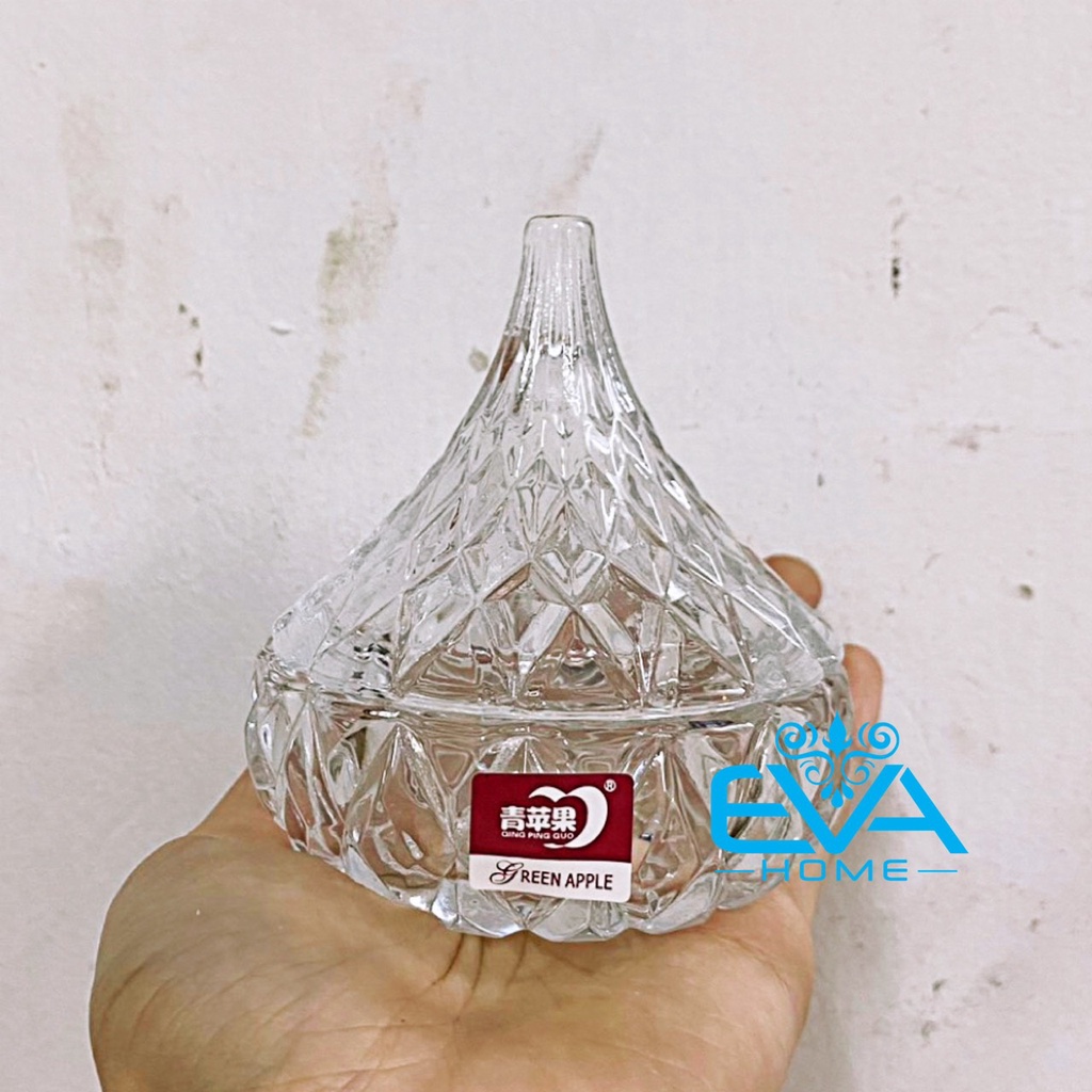 Thố Mứt Tết Thuỷ Tinh Pha Lê Delisoga Chóp Nhọn Water Drop Glass Fruit Jar With Lid TG1077-3  Phong Cách Royal