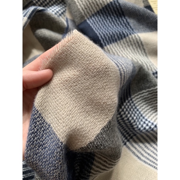 Khăn Quàng Cổ Mỏng Nhẹ Kẻ Caro Xanh Đen Tua Rua Vintage Unisex Nam Nữ