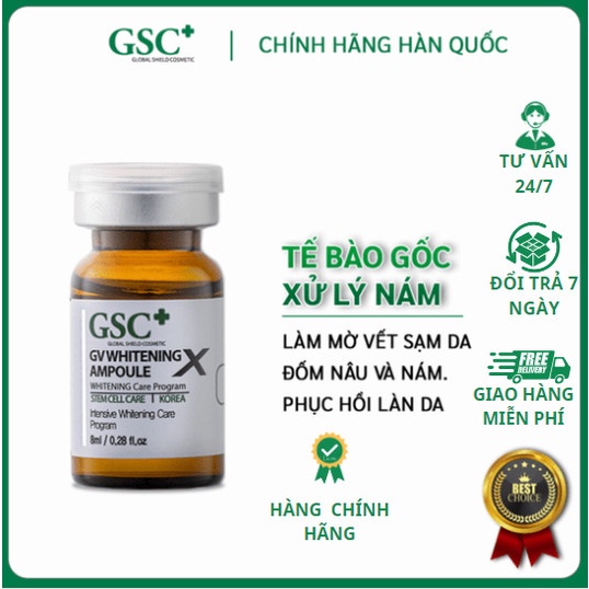 Tế bào gốc trắng sáng, xử lý nám GSC+ Hàn Quốc GV WHITENING AMPOULE X làm mờ vết nám phục hồi làn da.