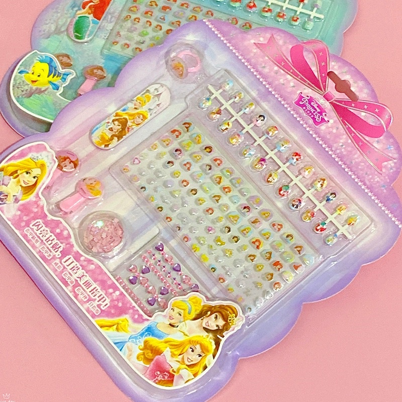 Bộ móng tay giả kèm sơn sticker dán móng cho bé dễ thương Elsa Công chúa Elsa Ariel Sophia Peppa Pony Unicorn