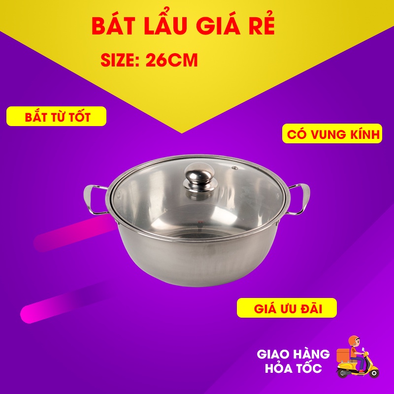 NỒI INOX VUNG KÍNH, ĐUN TỪ PHI 26CM GIÁ SIÊU RẺ