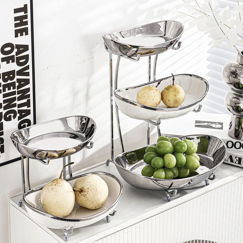 (HÀNG CÓ SẴN) Khay sứ đựng trái cây, khay bánh kẹo 2 tầng và 3 tầng decor phòng khách, bàn ăn