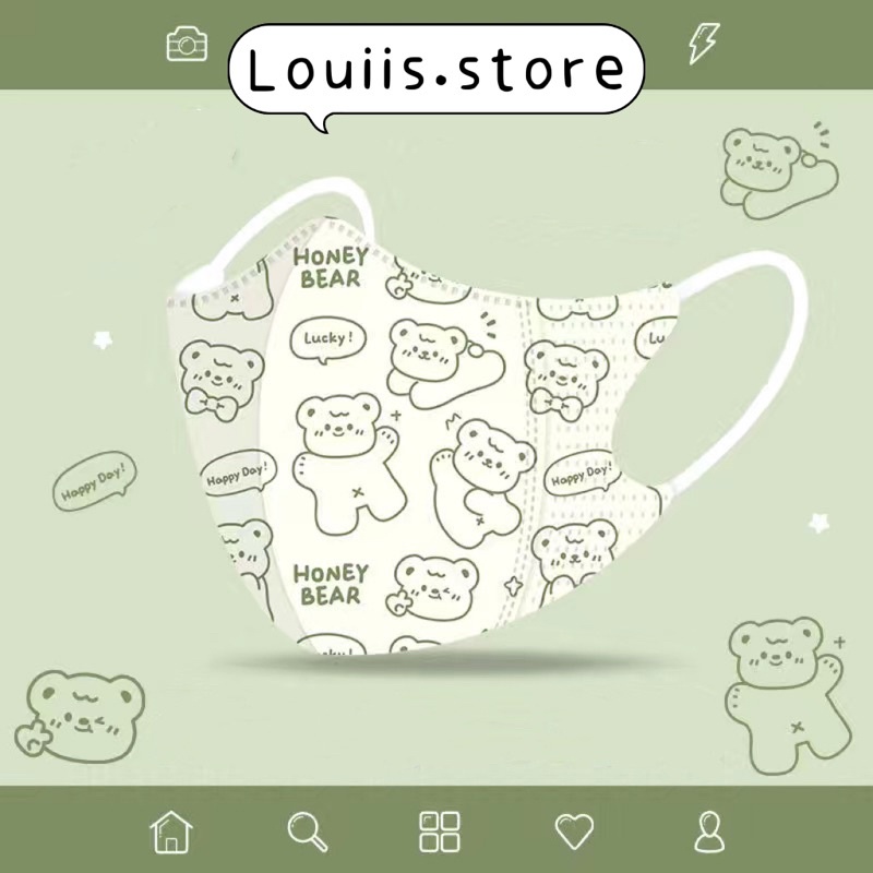 Khẩu trang 3D hoạt hình dễ thương, in hình họa tiết người lớn Louiis.store