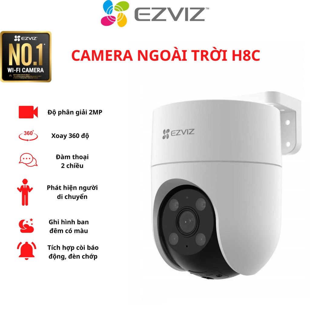 Camera Wifi Ezviz H8C 1080P Quay 360 độ, đàm thoại 2 chiều, Ghi Hình Màu, nhận diện AI - Hàng chính hãng