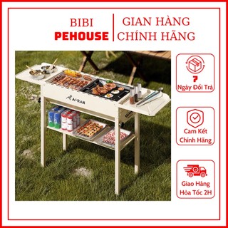 Bếp nướng than hoa ngoài trời Lò nướng than BBQ 2 tầng cỡ lớn gấp gọn đi du lịch dã ngoại và cắm trại bibi shop
