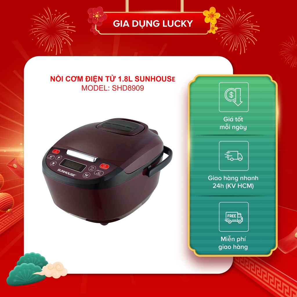 NỒI CƠM ĐIỆN TỬ 1.8L SUNHOUSE SHD8909 / HỘP TĂM