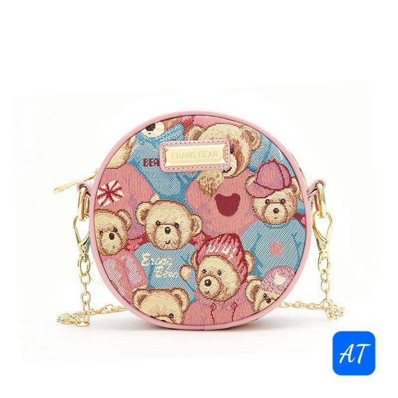 Túi đeo chéo gấu hình tròn - vải cavas thời trang xinh xắn