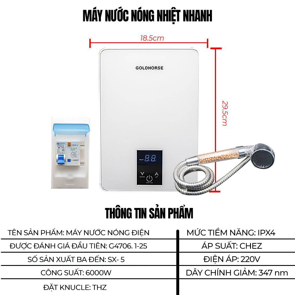 Máy nước nóng trực tiếp Ariston Aures Premium, Bình tắm nóng lạnh an toàn điện đã bao gồm vòi sen - HAPOS