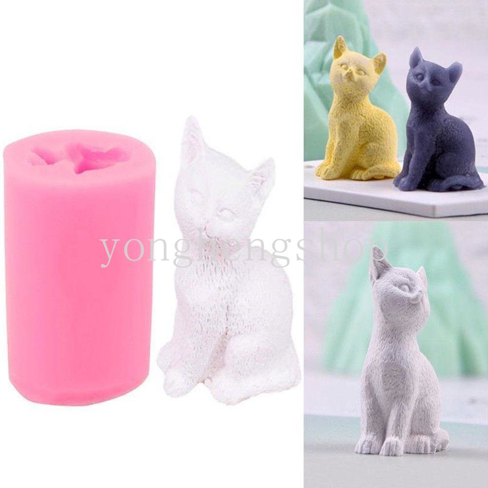 Khuôn Silicon Làm Kẹo Đường Hình Mèo 3D Dễ Thương