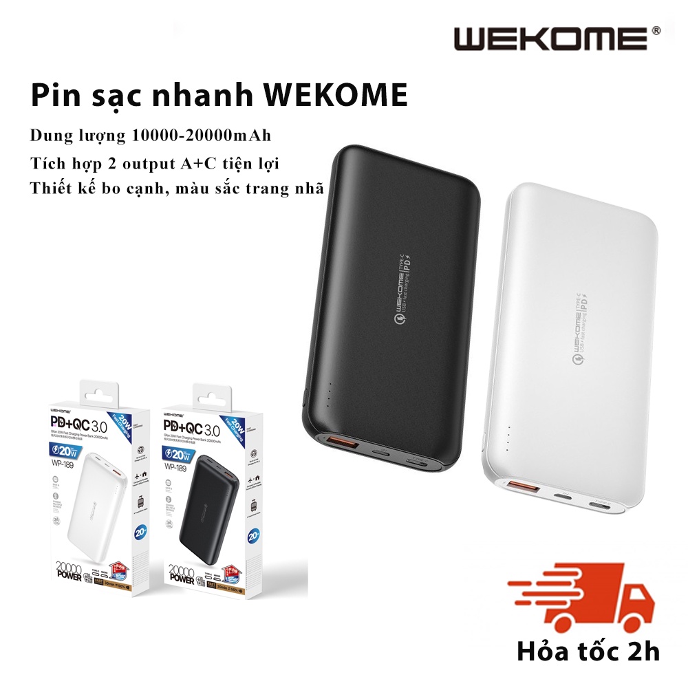 Sạc dự phòng WEKOME WP-187/WP-189 10000-20000 mAh tích hợp sạc nhanh PD20W