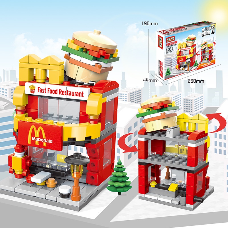 Đồ Chơi Xếp Hình Lắp Ráp Mãnh Nhỏ Kiểu Dáng Hình Quán Ăn, Tiệm Hoa, Quang Cảnh Thành Phố Cho Bé