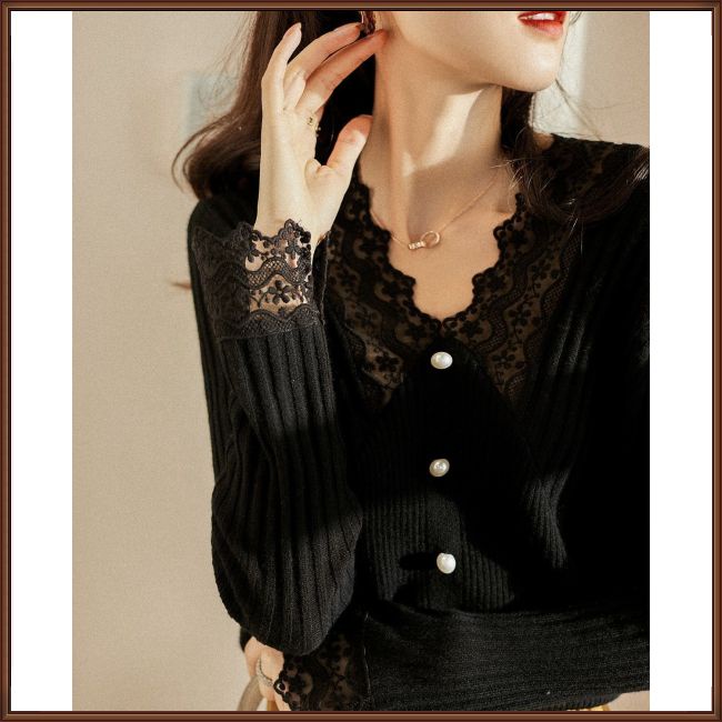 Áo Dệt Kim Tay Dài Cổ Chữ V Màu Trơn Dáng Ôm Thời Trang Cho Nữ