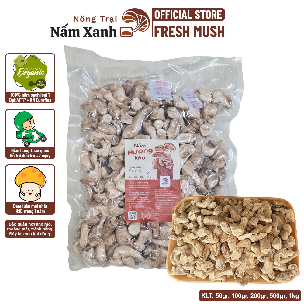 Chân Nấm Đông Cô Khô (Chân Nấm Hương Khô) Túi 500gr 1kg Làm Chà Bông Ngon - Nông Trại Nấm Xanh