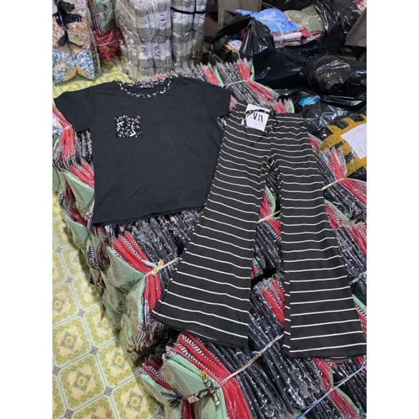 Bộ tay ngắn quần dài ống loe thun su