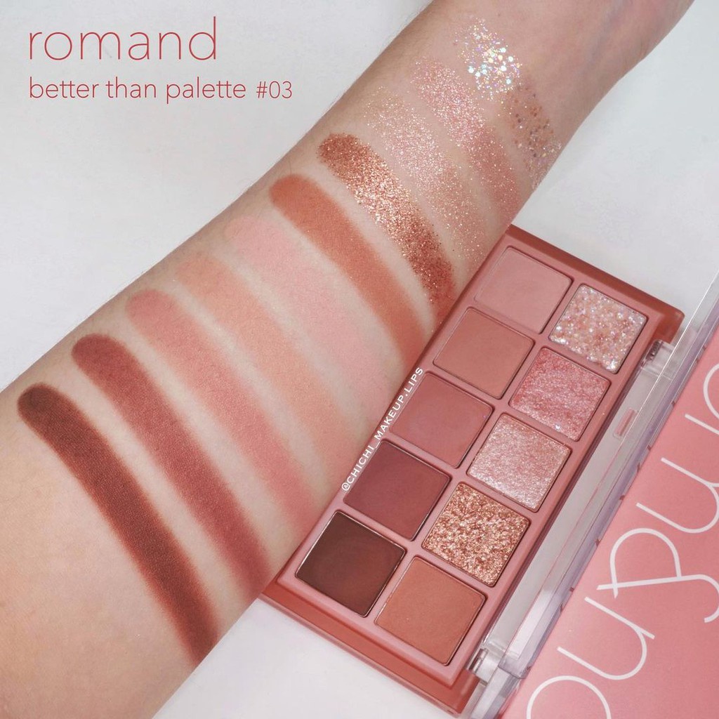 Bảng Phấn Mắt 10 Màu Siêu Lấp Lánh Romand Better Than Eye Palette 7.5g 00 01 02 03 lấp lánh nhiều màu nhũ