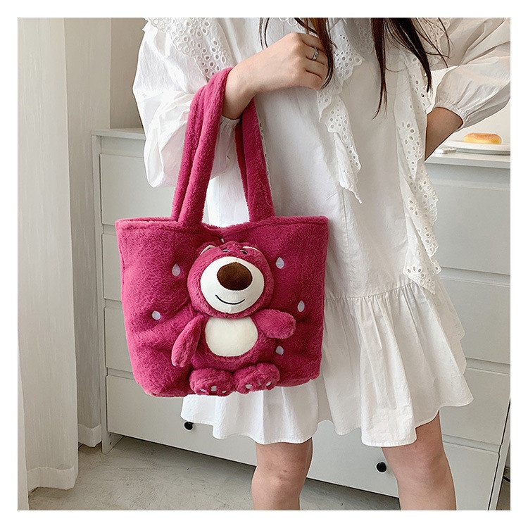 Túi đeo vai gấu hồng Lotso lông mịn siêu dễ thương