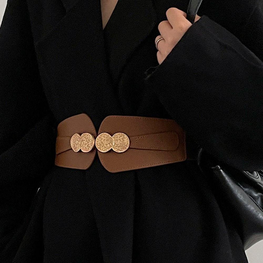 Thắt Lưng Da PU Co Giãn Khóa Tròn Kim Loại Thanh Lịch Dễ Phối Đồ