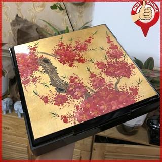 [Hộp mứt Tết] Hộp đựng mứt/ bánh kẹo Tết sơn mài - khay đựng mứt sơn mài vẽ hoa mai 30x30cm - Thủ công mỹ nghệ xuất khẩu