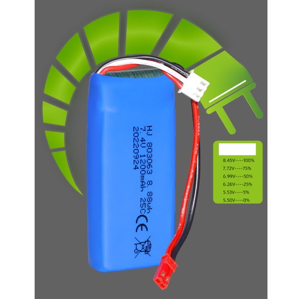 Pin xe điều khiển từ xa 2s 7.4v 1200mah JST xả 25c