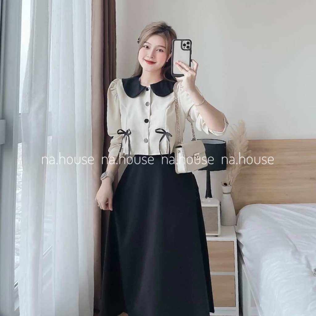 SET ÁO CỔ BÈO MIX CHÂN VÁY ĐEN ĐI CHƠI ĐI TIỆC NAHOUSE SET BỘ TIỂU THƯ TAY DÀI THIẾT KẾ ĐẸP VÀ SANG TRỌNG