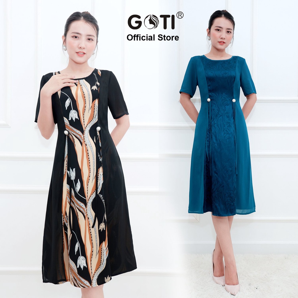 GOTI – Đầm Dự Tiệc Trung Niên Suông Bigsize Giấu Bụng Cao Cấp Cho Mẹ U50 U60 3347 3364 3365 3373