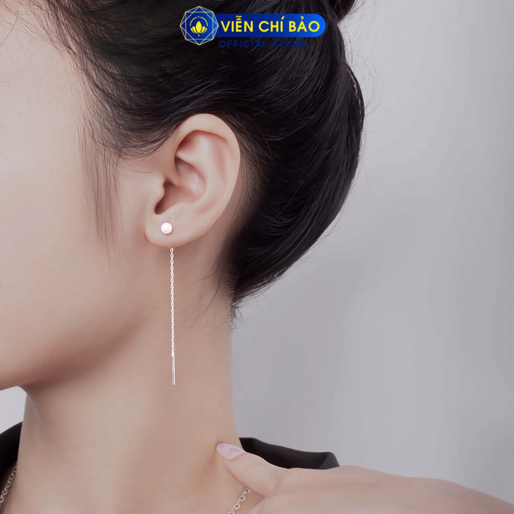 Bông tai bạc nữ trái châu dài chất liệu bạc S925 thời trang phụ kiện trang sức nữ thương hiệu Viễn Chí Bảo B400495