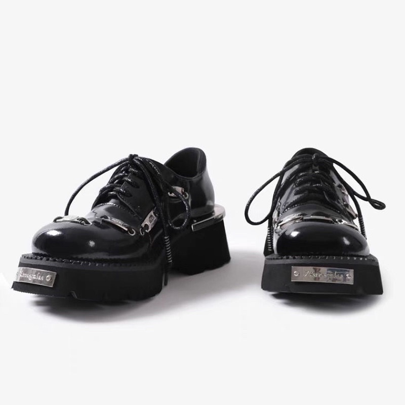 Giày da Derby chi tiết bảng tên sắt đế cao 5,5cm phong cách Punk Retro FOOTMADE