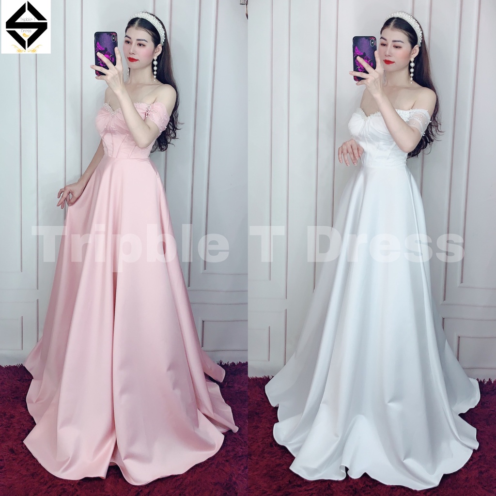 Đầm maxi mặc cưới TRIPBLE T DRESS cho dâu xinh đi bàn nhẹ nhàng sang trọng - MS417V - Size S/M/L