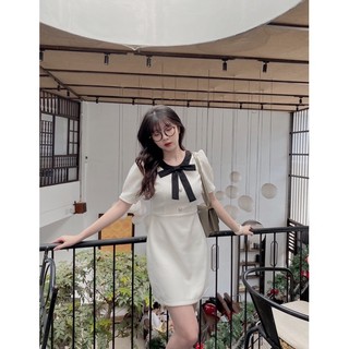 Đầm Tweed Cổ Nơ Đen (ẢNH THẬT)