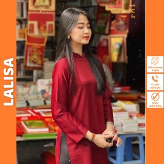 Áo Dài Cách Tân LALISA Kiểu Truyền Thống Thiết Kế Dáng Xưa Cổ Tròn Đỏ Đô Phù Hợp Đi Dự Tiệc Tết AO008